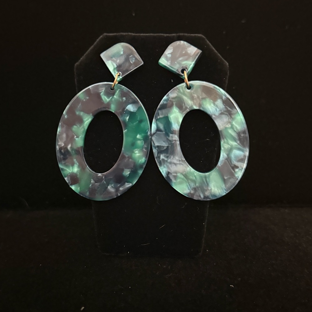 Geometric Resin / Plastic Lightweight Green Earrings with Artistic Design